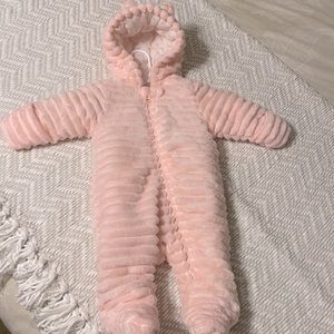 Wonder Nation 3-6 Month fleece plush snowsuit bunting pram, pink